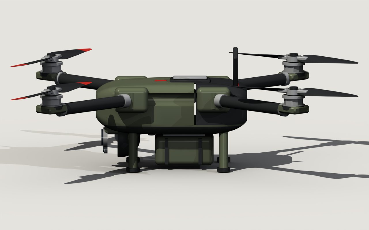 MELAX vu de profil avec une nacelle à largage rapide sur le rail ventral