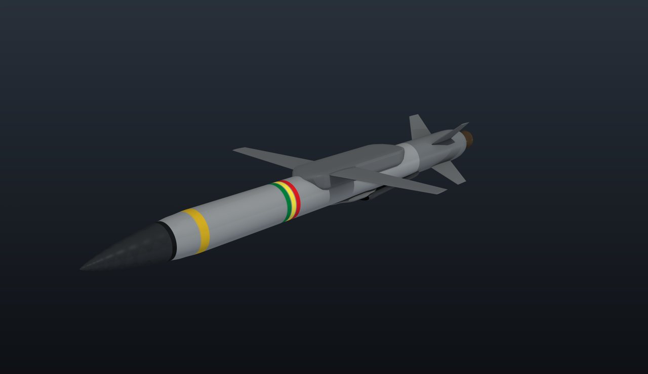 Missile de croisière SANGOMAR, voilure déployée, en livrée discrète aux couleurs du Sénégal