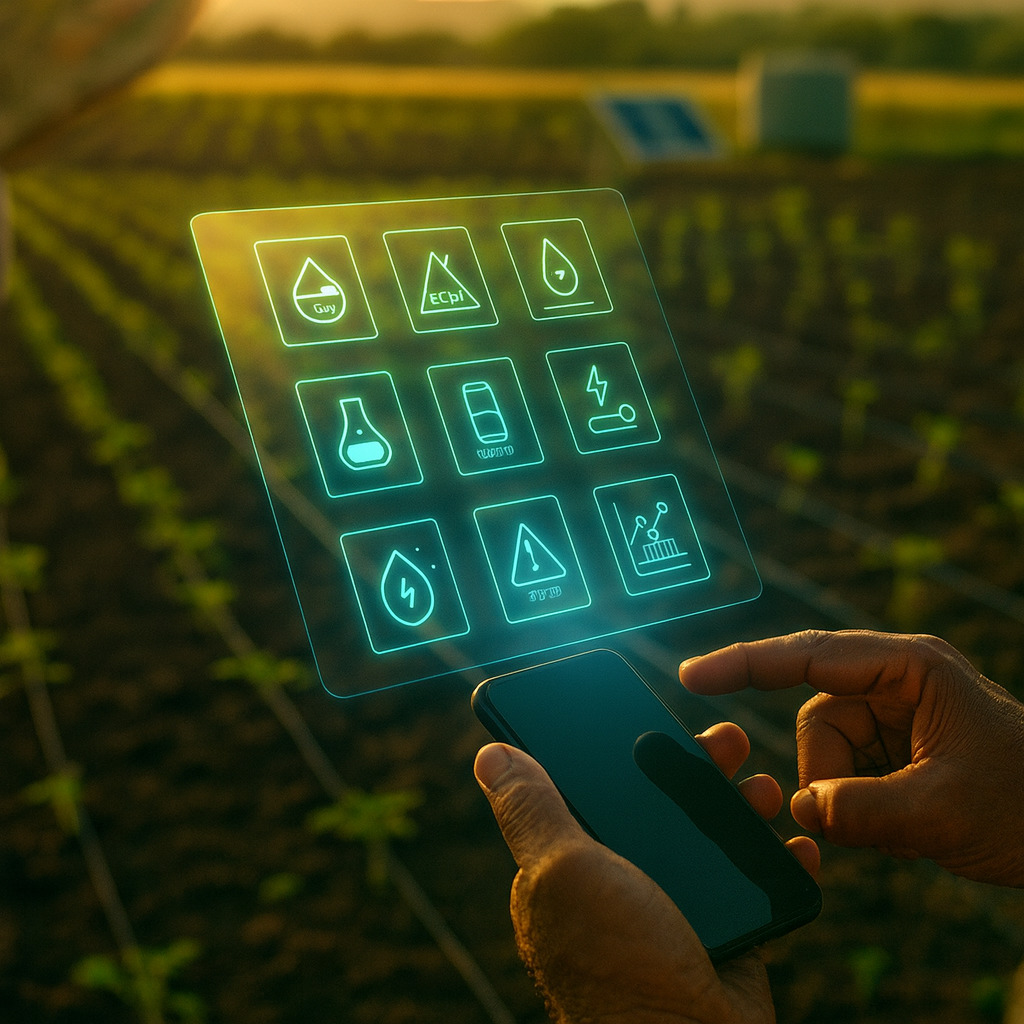 Tablet showing farm dashboard and alerts